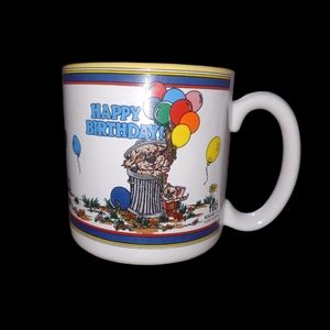 Susan Burger Happy Birthday Rainbow Balloon Dog Cat Coffee Mug 1989 Flowers Inc